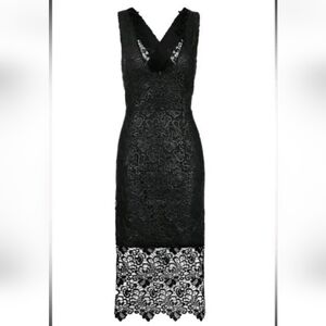 Topshop Lace Plunge Midi Black Dress Black Size 4